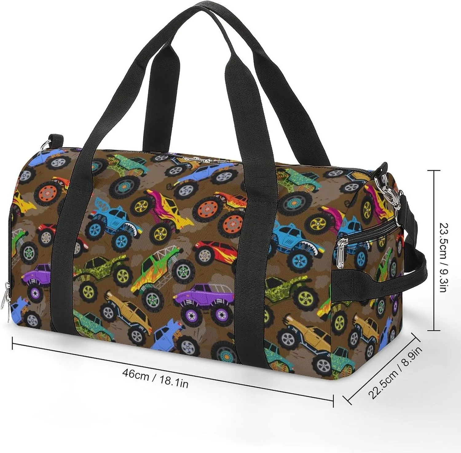 Truck Cartoon Vehicles Sports Tote Gym Bag for Women Men, Overnight Bag with Shoe Compartment Water Resistant