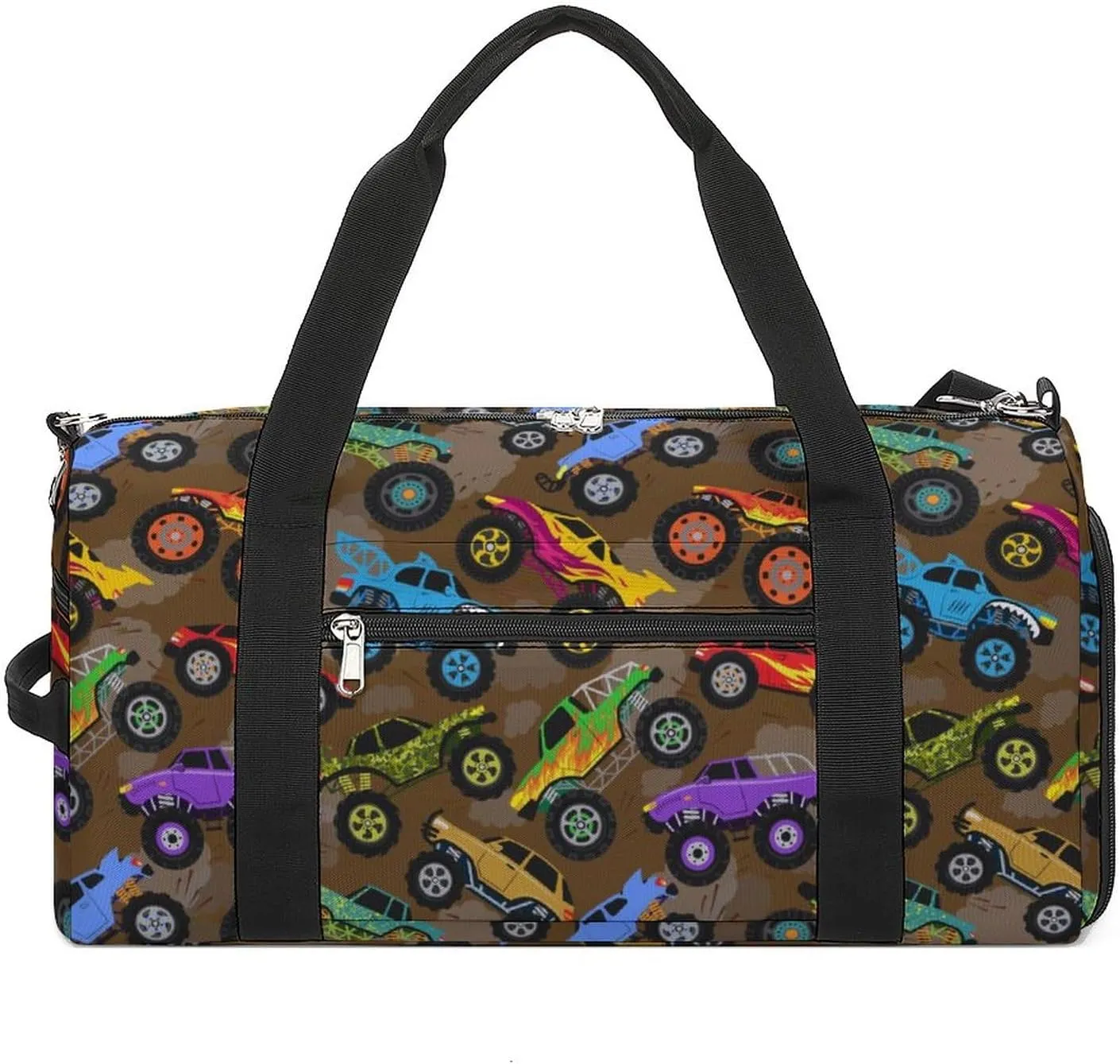 Truck Cartoon Vehicles Sports Tote Gym Bag for Women Men, Overnight Bag with Shoe Compartment Water Resistant