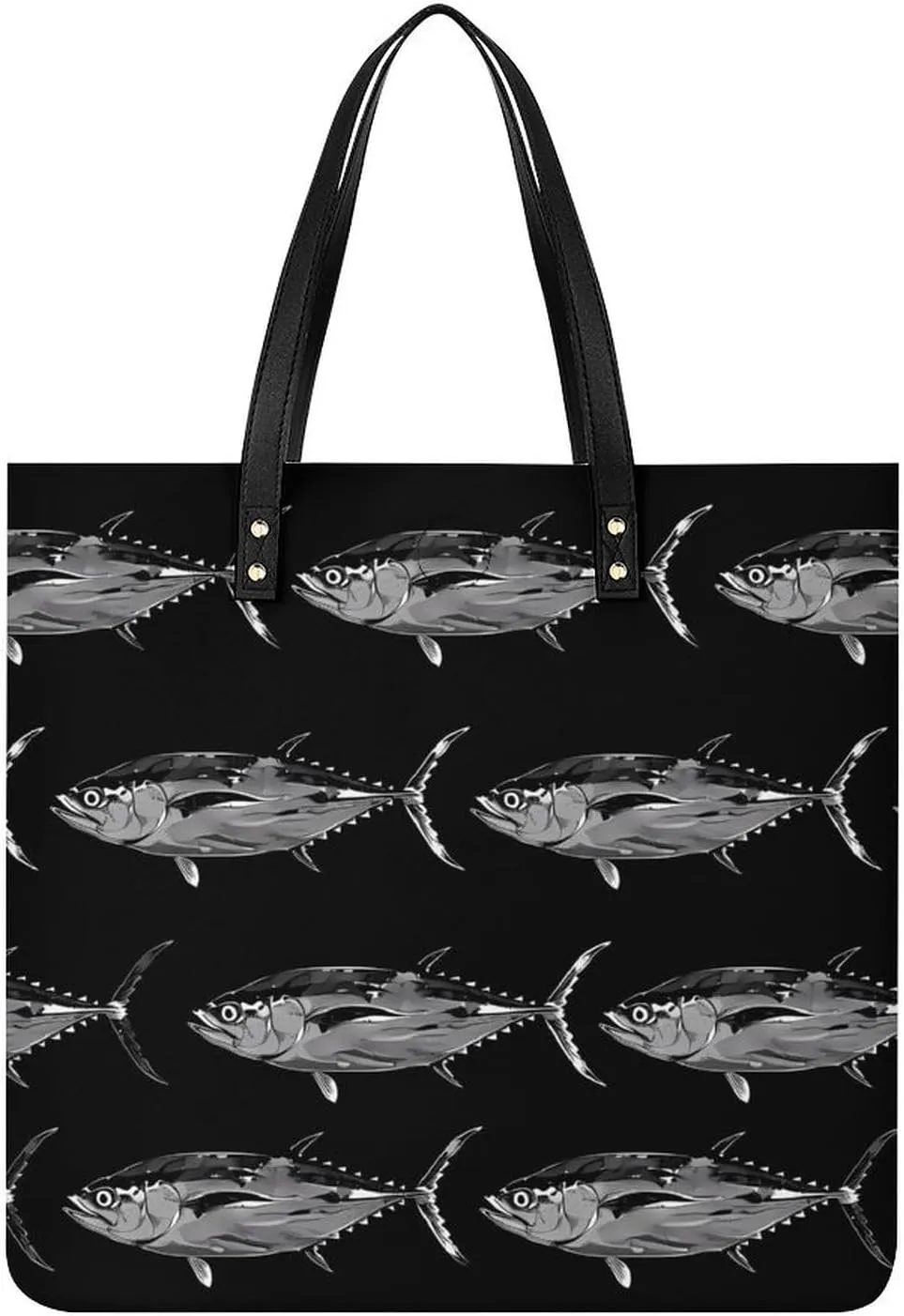 Tuna Fish Leather Tote Bag for Women Men Shoulder Bag Casual Handbag Work Bag 39x39cm
