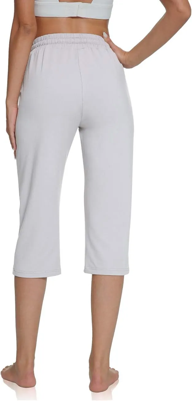 UEU Women's Comfy Drawstring Yoga Capri Pants Loose Workout Sweatpants Wide Leg Lounge Pants with Pockets