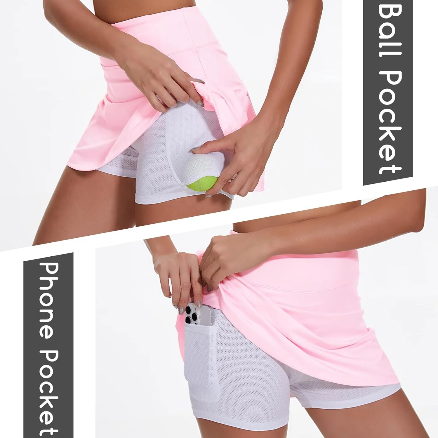 Ultrafun Women's Active Tennis Golf Skort Pleated Athletic Sports Running Skirt with Pockets and Shorts