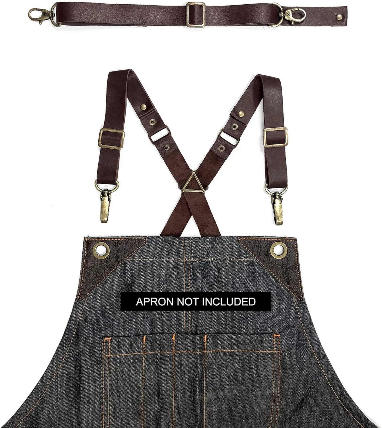 Under NY Sky Real Leather Strap for Apron - Cross Shoulder & Waist Set - Brown