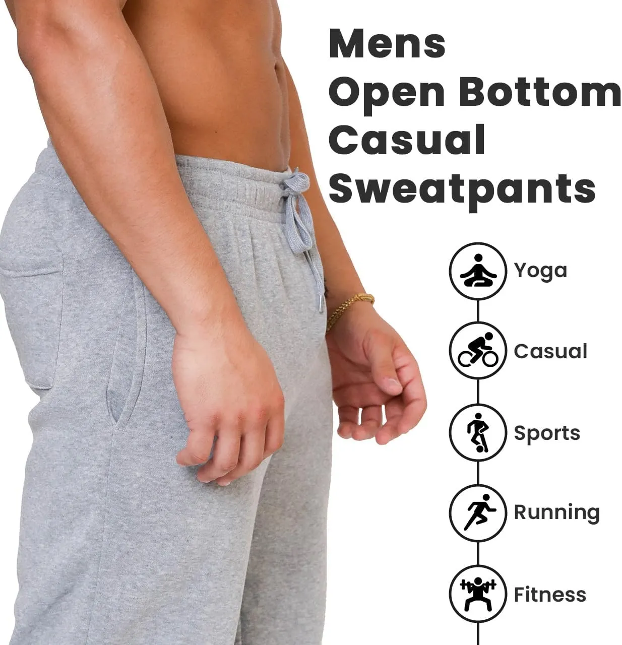 UNIQUE STYLES ASFOOR Elastic Bottom Baggy Sweatpants for Men, Workout Fleece Sweat Pants with Pockets