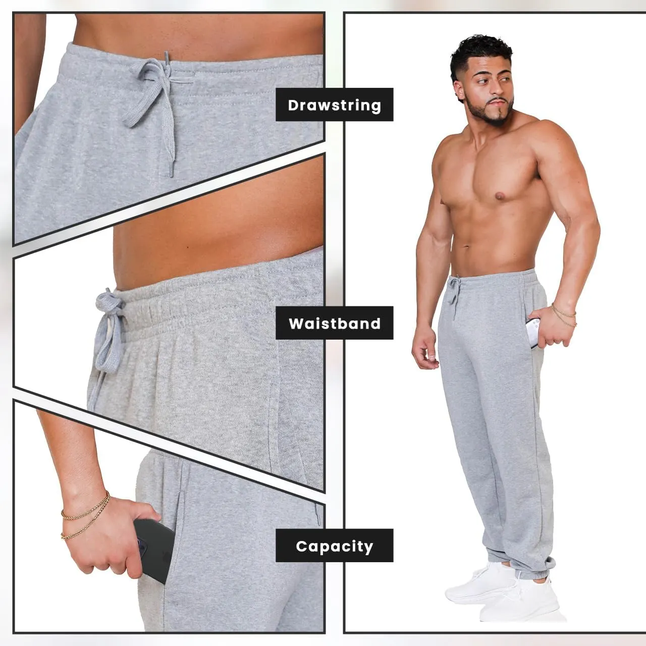 UNIQUE STYLES ASFOOR Elastic Bottom Baggy Sweatpants for Men, Workout Fleece Sweat Pants with Pockets