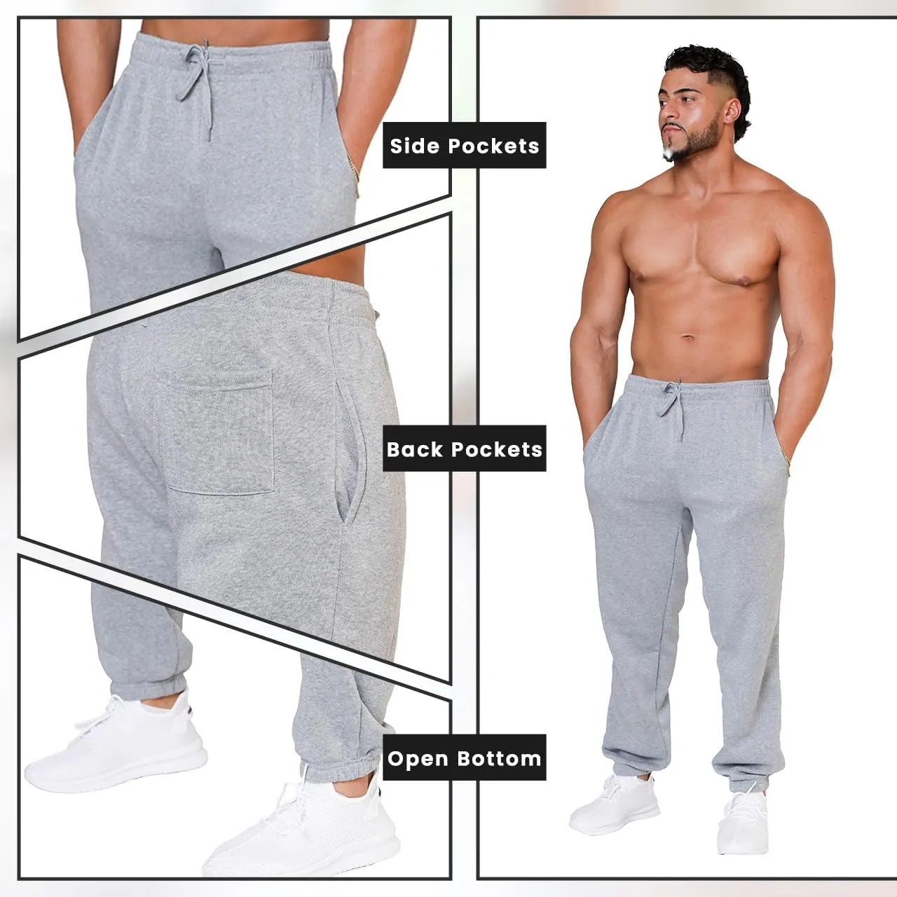 UNIQUE STYLES ASFOOR Elastic Bottom Baggy Sweatpants for Men, Workout Fleece Sweat Pants with Pockets