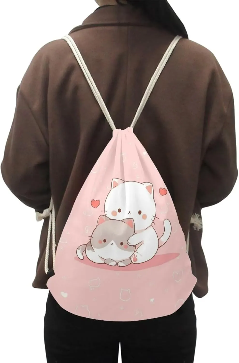 Upetstory Cute Cat Drawstring Backpack for Women Girls Kids String Bag Sackpack Cinch Bags Training Gymsack for Travel Sports Yoga School Shopping Storage Pouch