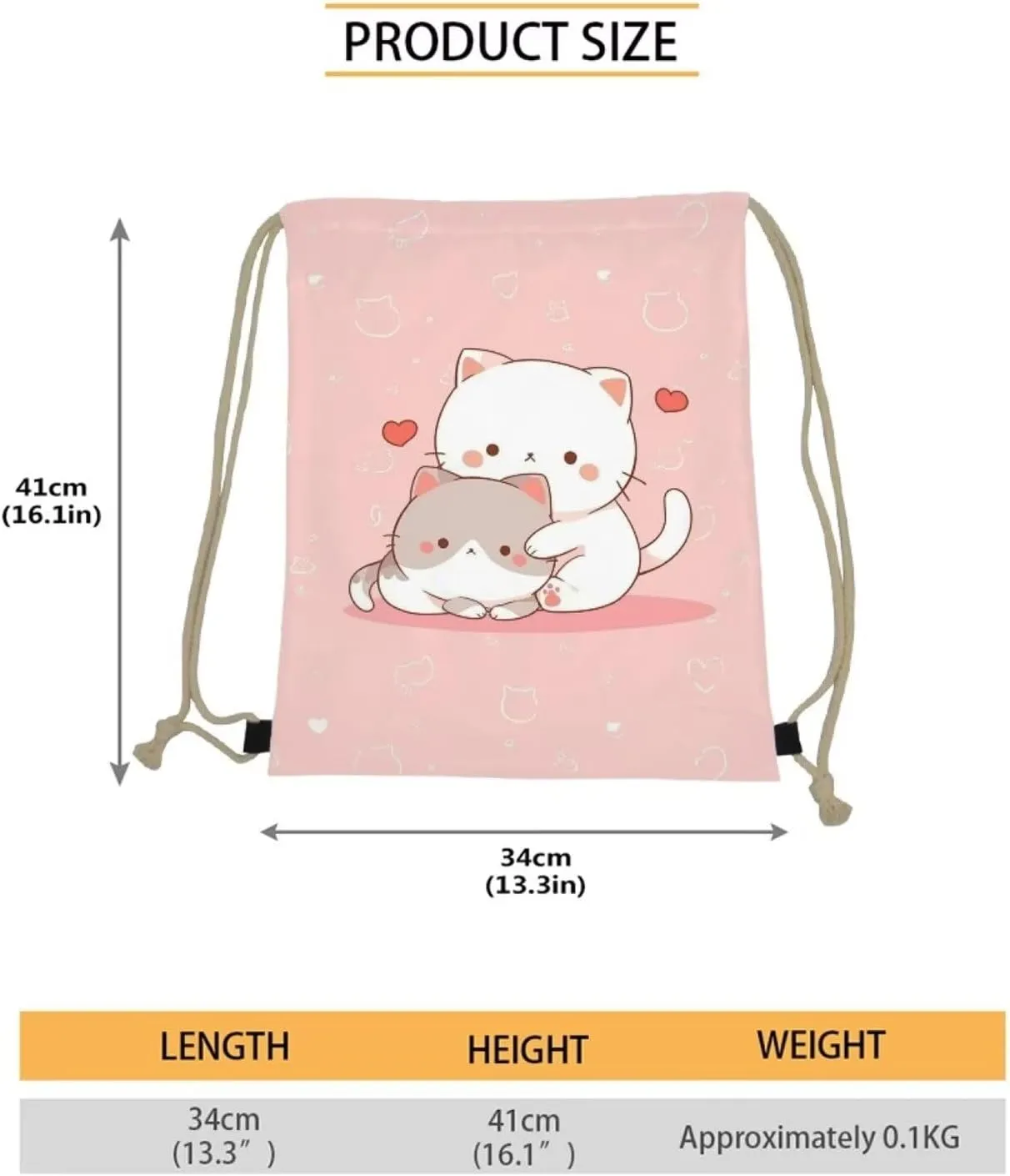 Upetstory Cute Cat Drawstring Backpack for Women Girls Kids String Bag Sackpack Cinch Bags Training Gymsack for Travel Sports Yoga School Shopping Storage Pouch