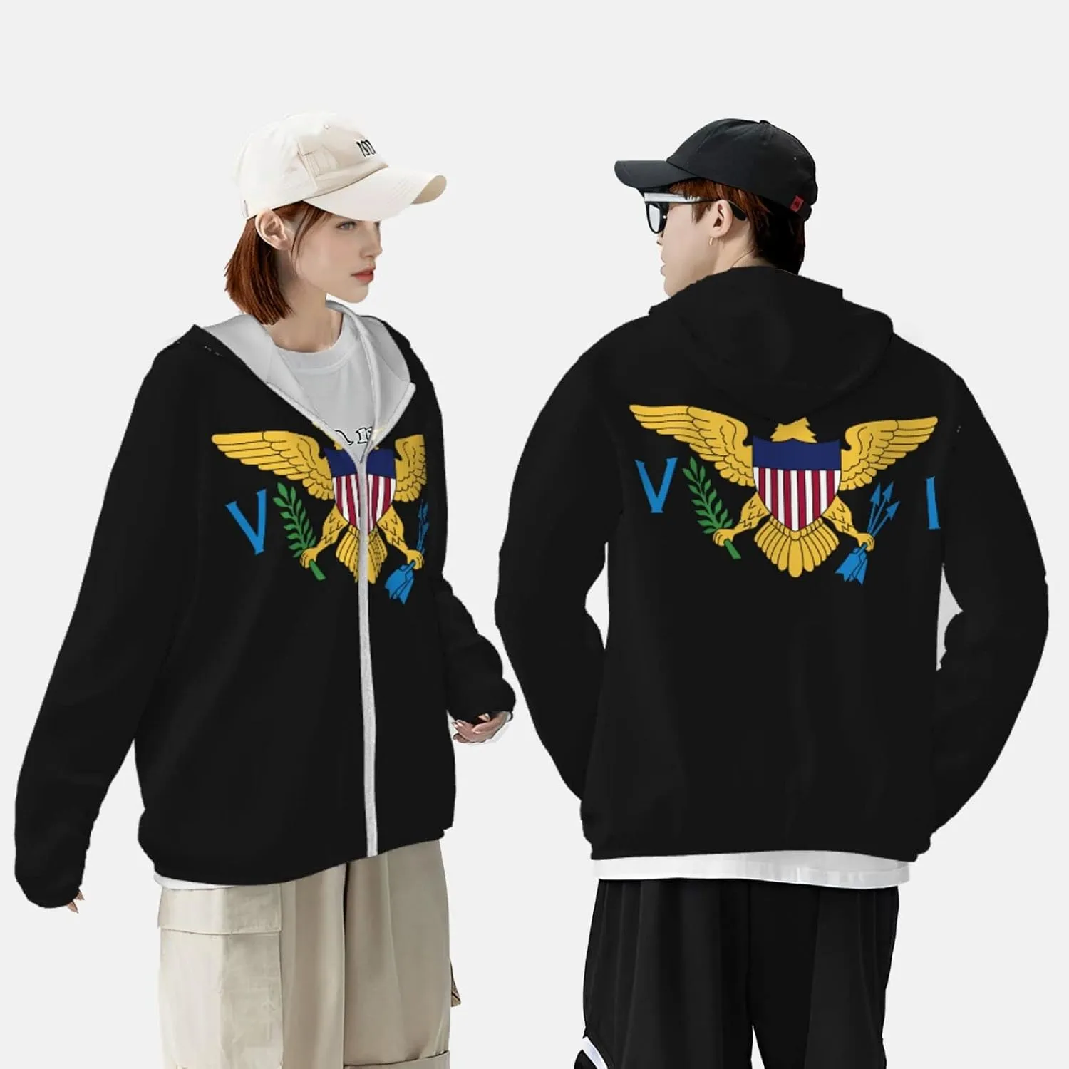 Us Virgin Islands Flag Sun Protection Hoodie Women's Long Sleeve Uv Shirts Jacket Hooded for Hiking Outdoor