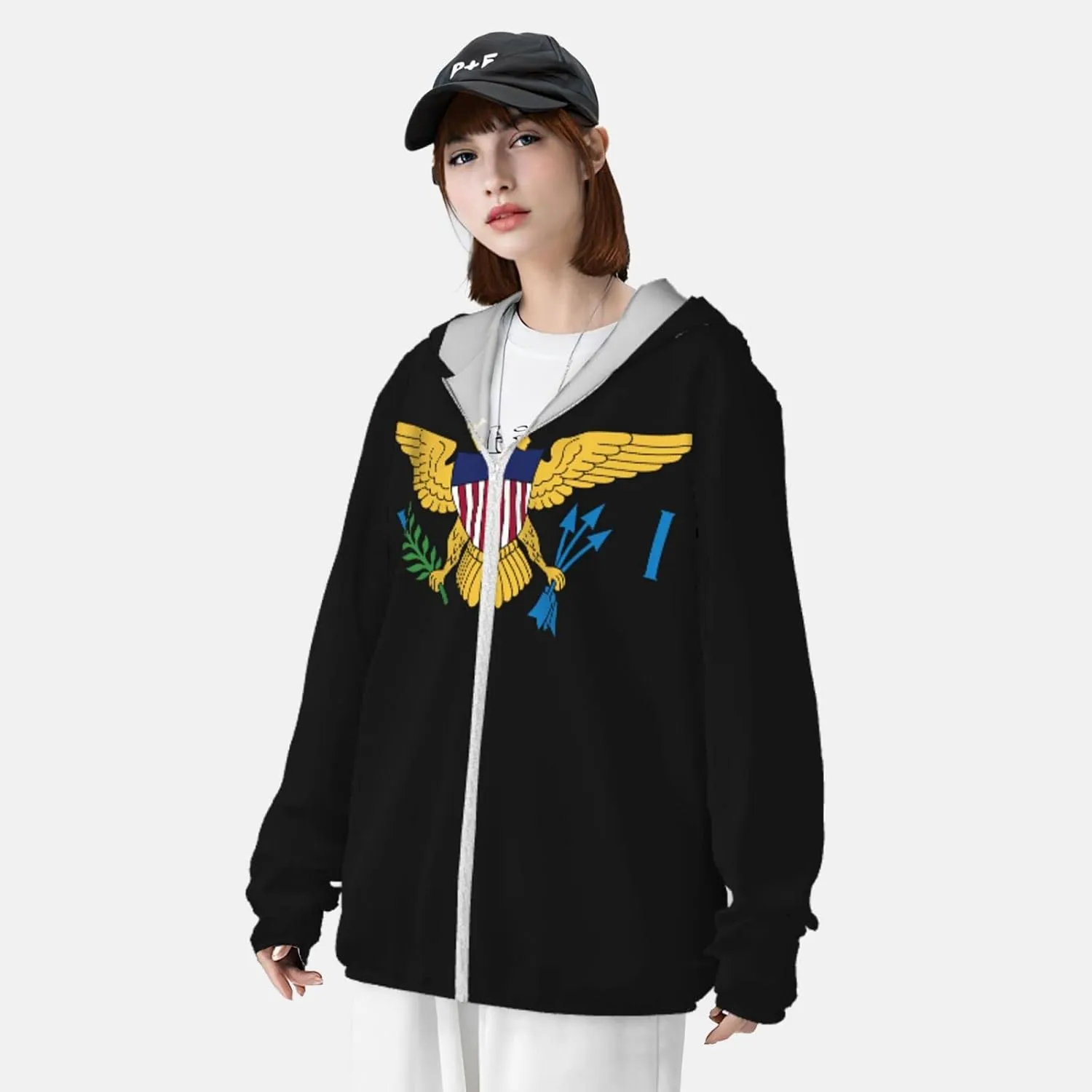 Us Virgin Islands Flag Sun Protection Hoodie Women's Long Sleeve Uv Shirts Jacket Hooded for Hiking Outdoor