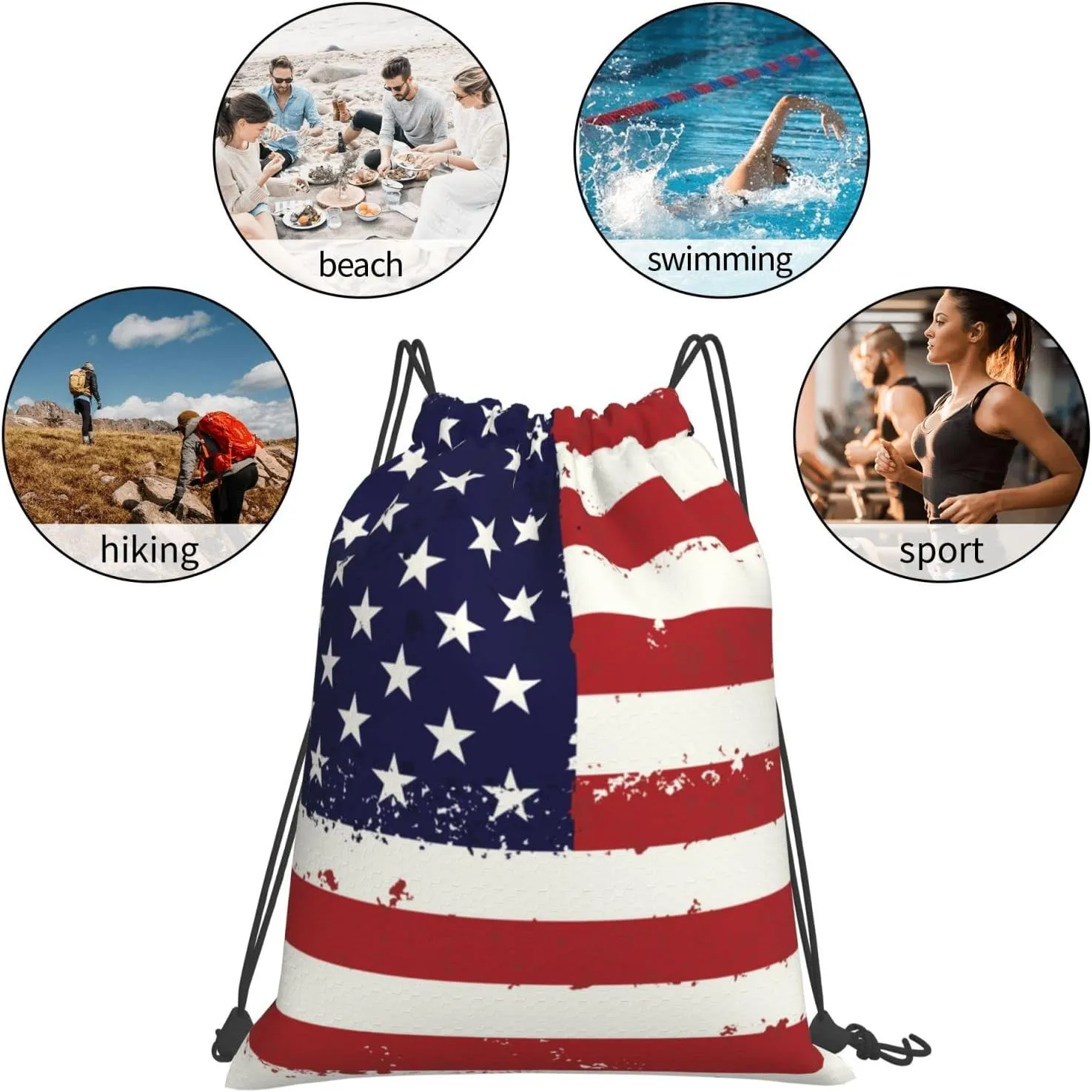 Usa Flag Unisex Drawstring Backpack Bag Sport Gym Dance Travel Sackpack
