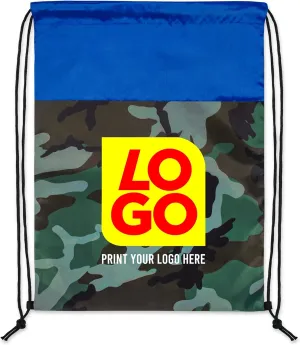 USMG Vibrant Camo Drawstring Tote Bags with Custom Full Color Imprint for Business Marketing, Gifts, and Events