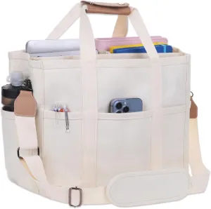 Utility Large Canvas Tote Bag with 13 Pockets Compartments, Multi Crossbody Tote Bag Work Shoulder Bag Travel Bag
