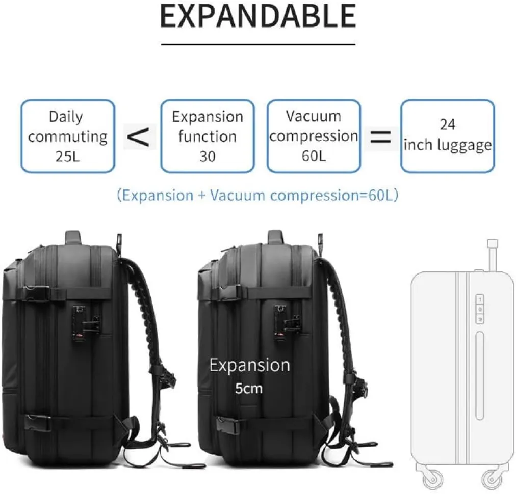 Vacpack Backpack, Vacpack Vacuum Backpack Luggage, Waterproof And Anti-Theft Expandable Large Capacity (Black   Vacuum Pump)
