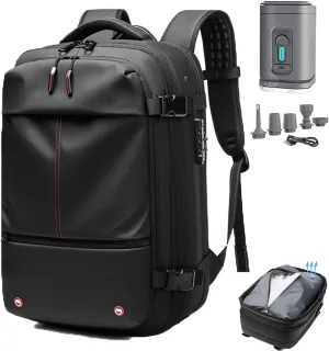 Vacpack Backpack, Vacpack Vacuum Backpack Luggage, Waterproof And Anti-Theft Expandable Large Capacity (Black   Vacuum Pump)
