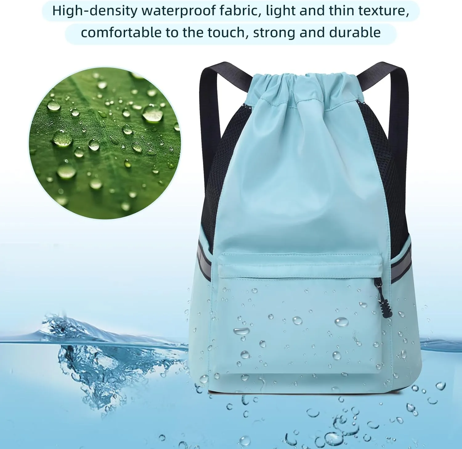 Valleycomfy Drawstring Backpack Sports Gym Backpack with Reflective Strips Water-Resistant String Beach Bag for Men Women Green