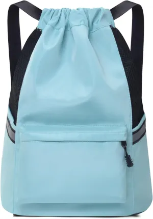 Valleycomfy Drawstring Backpack Sports Gym Backpack with Reflective Strips Water-Resistant String Beach Bag for Men Women Green