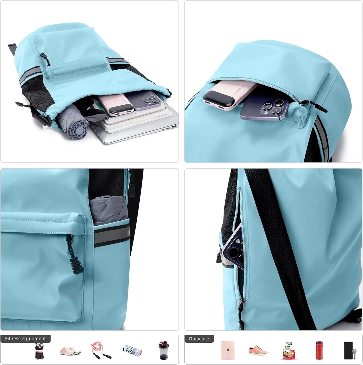 Valleycomfy Drawstring Backpack Sports Gym Backpack with Reflective Strips Water-Resistant String Beach Bag for Men Women Green