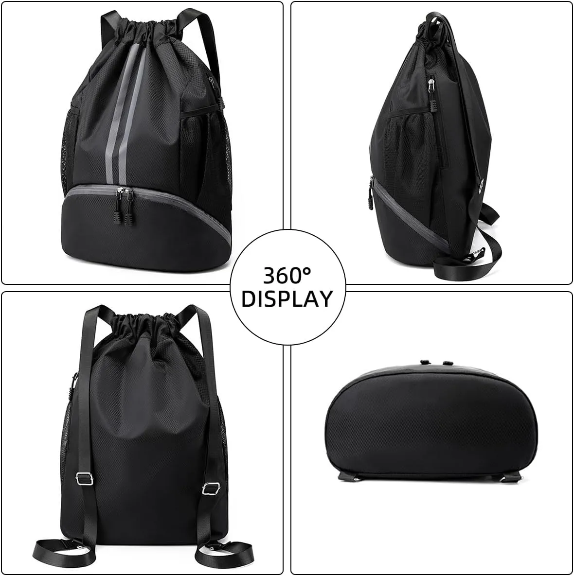 Valleycomfy Sports Drawstring Backpack - Water Resistant String Bag with Side Mesh Pockets Shoe Compartment Gym Backpack for Women & Men Rose