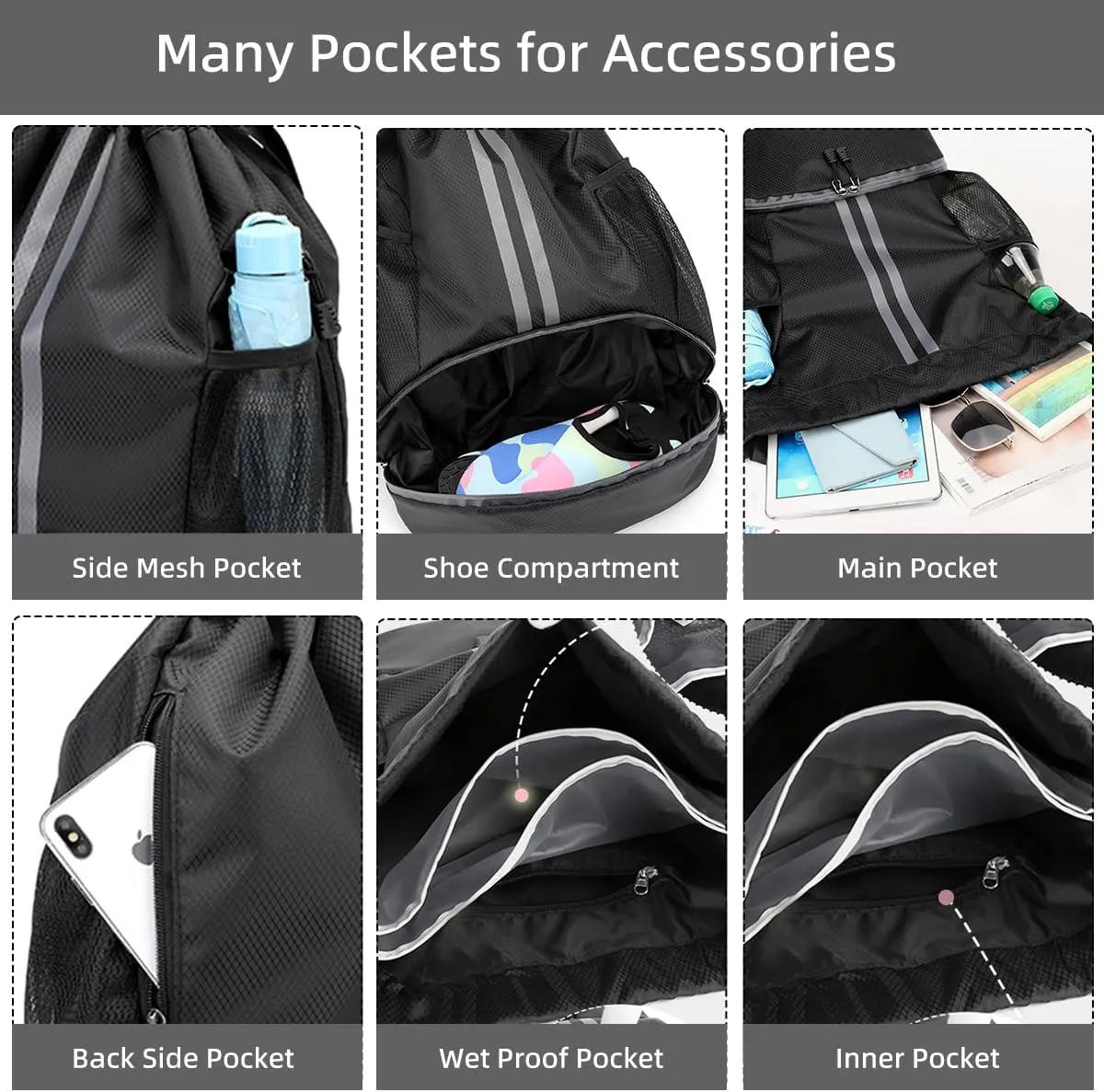 Valleycomfy Sports Drawstring Backpack - Water Resistant String Bag with Side Mesh Pockets Shoe Compartment Gym Backpack for Women & Men Rose