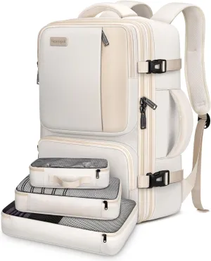 Vancropak Carry on Backpack, Airline Approved 40L Travel Backpack with 3 Packing Cubes for Women, Lightweight Expandable Weekender Overnight Luggage Daypack Suitcase Duffel Bag, Travelers Gifts, Beige