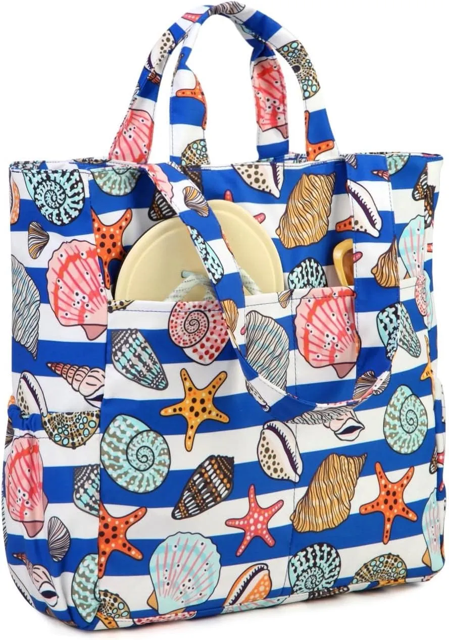 VASCHY Beach Tote Bag for Women, Lightweight Water Resistant Fold-able Large Pool Tote Bag w Zipper for Vocation