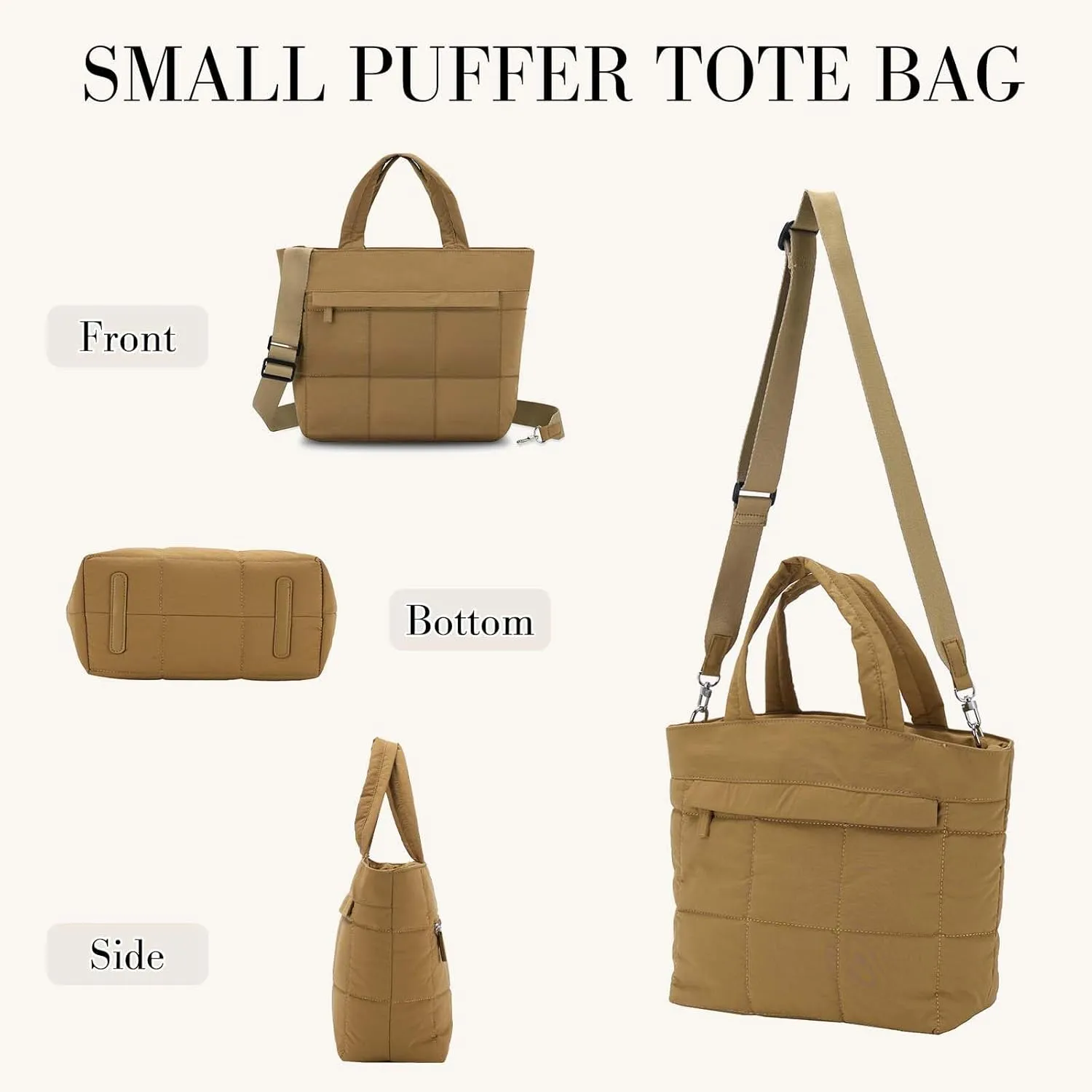 VASCHY Small Puffer Tote Bag for Women, Lightweight Mini Quilted Crossbody Cute Satchel Puffy Tote Handbag Purse for Gym