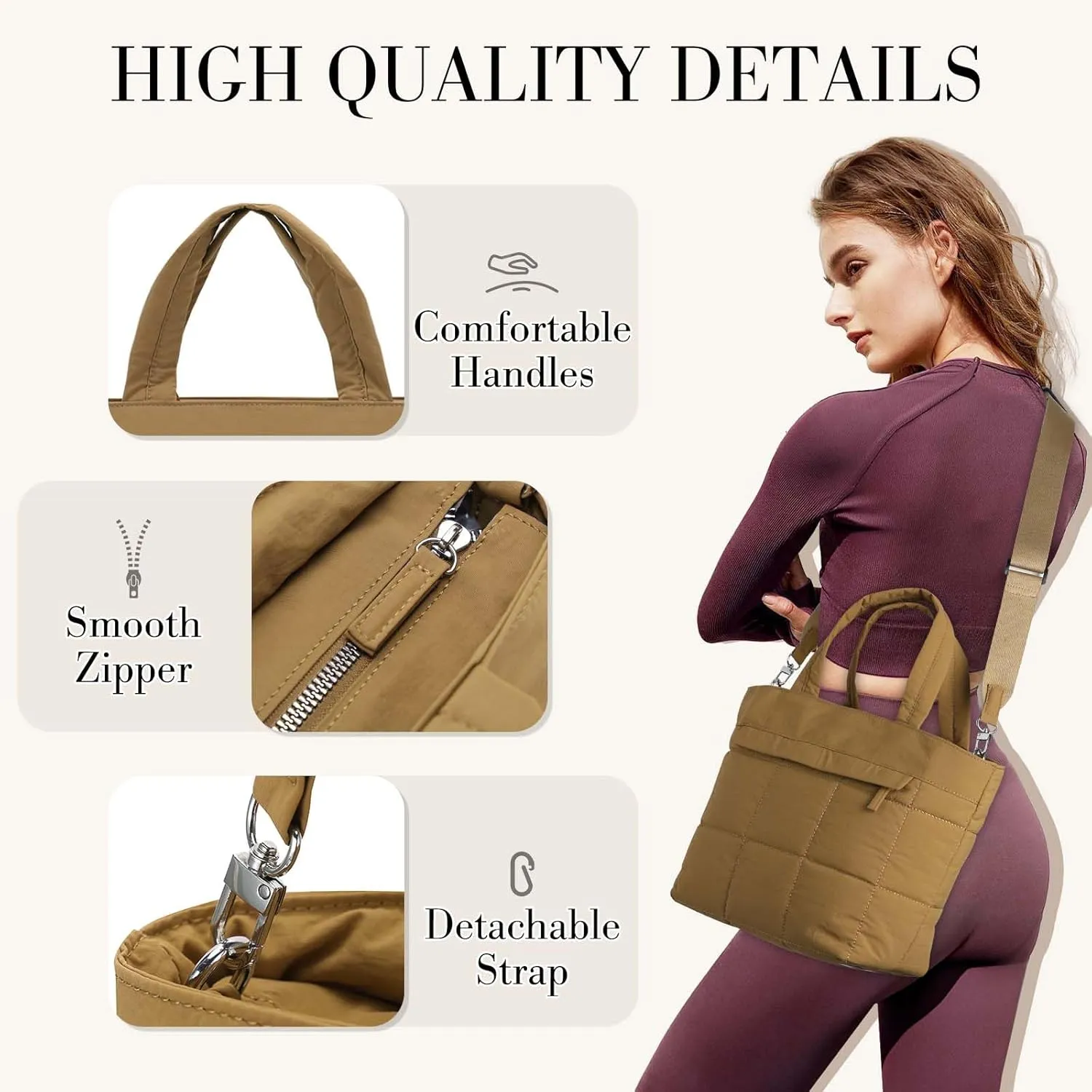VASCHY Small Puffer Tote Bag for Women, Lightweight Mini Quilted Crossbody Cute Satchel Puffy Tote Handbag Purse for Gym