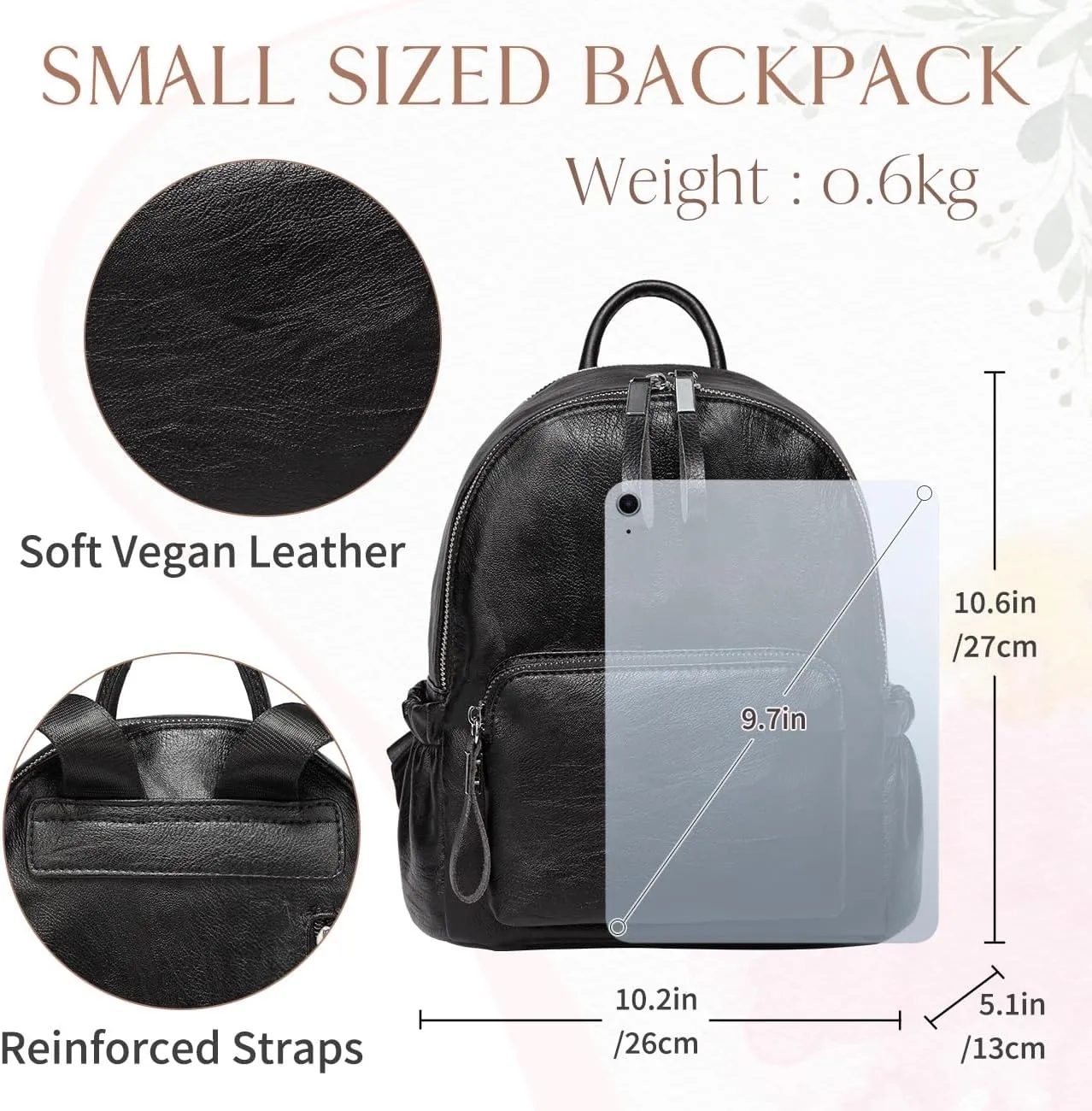 VASCHY Women's Backpacks, Black, Small