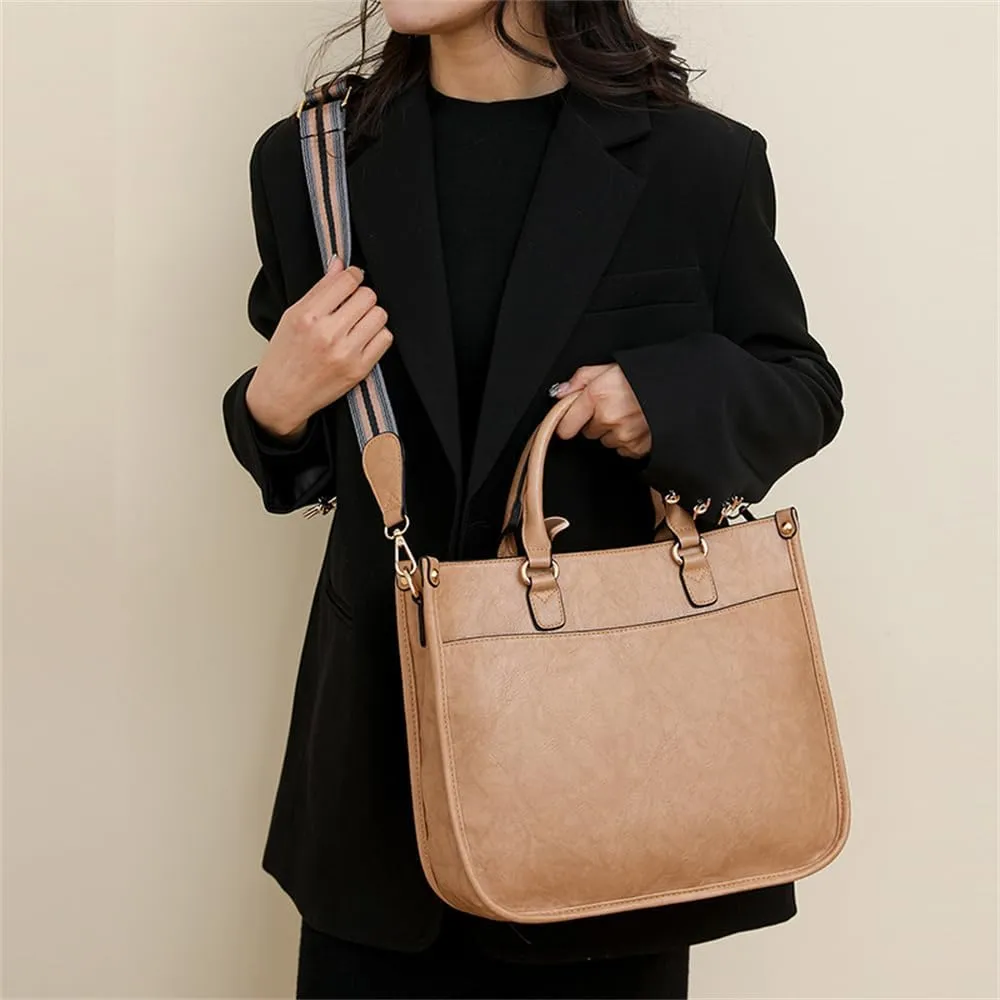 Vegan Leather Crossbody Tote Bag with Guitar Strap Women Vintage Hobo Handbag Large Capacity Work Shoulder Tote Bag