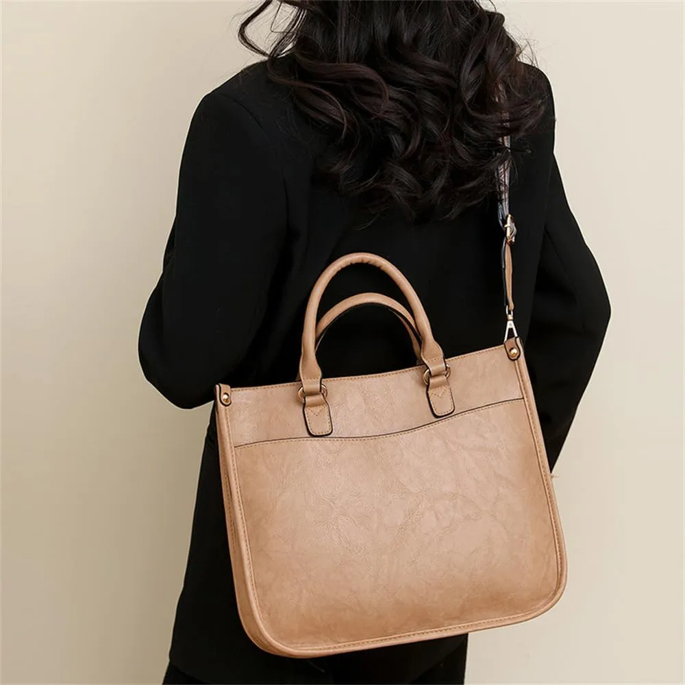 Vegan Leather Crossbody Tote Bag with Guitar Strap Women Vintage Hobo Handbag Large Capacity Work Shoulder Tote Bag