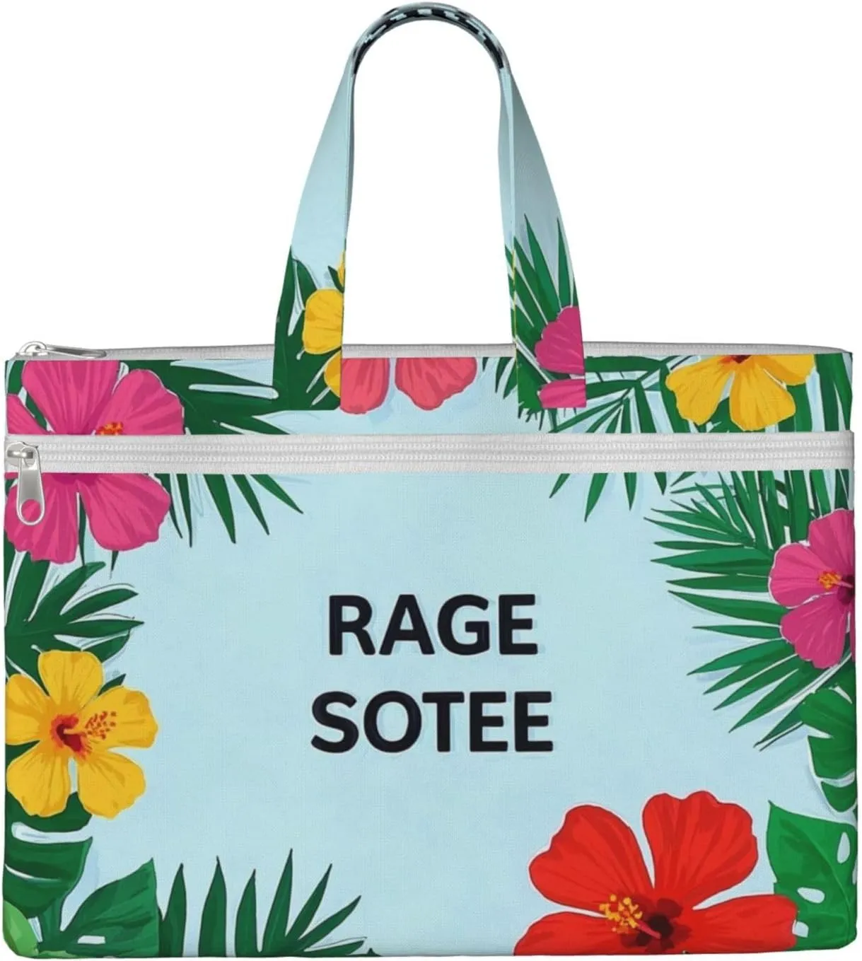 Vegetation Leaves with Hibiscus Flowers Print Canvas Portable File Bag,Expandable Computer Bag,Laptop Briefcase for Men and Women,Business Travel Office Work Bbag