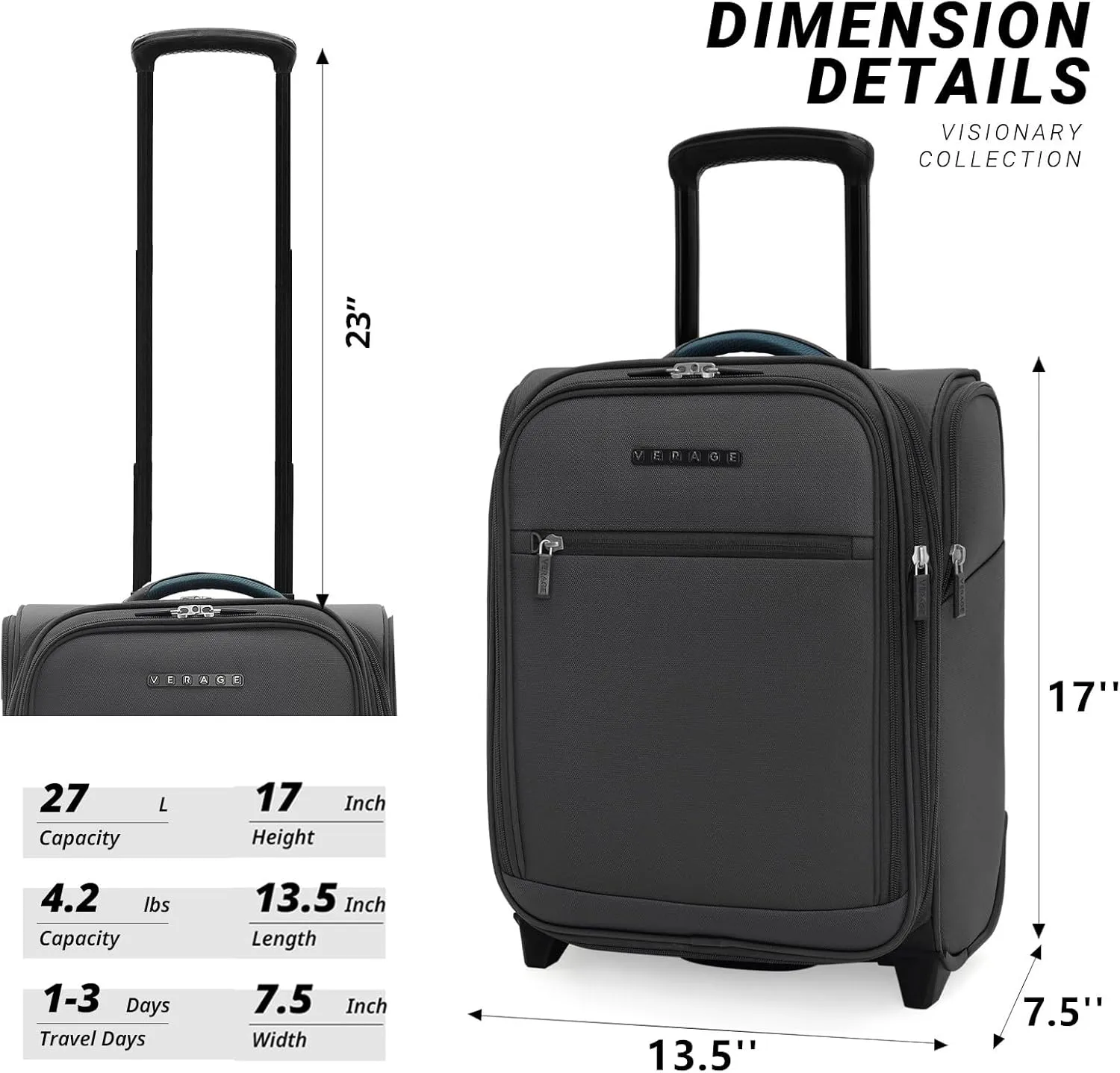 Verage Carry On Underseat Luggage with 2 Wheels & USB Port, 16 Inch Wheeled Spinner Bag Carry-on Luggages for Airlines, Lightweight Suitcase Men Women, Pilots and Crew(16-Inch Rolling Underseat Pro)