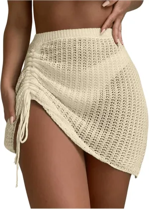 Verdusa Women's Hollow Out Swimwear Drawstring Side Crochet Cover Up Beach Skirt