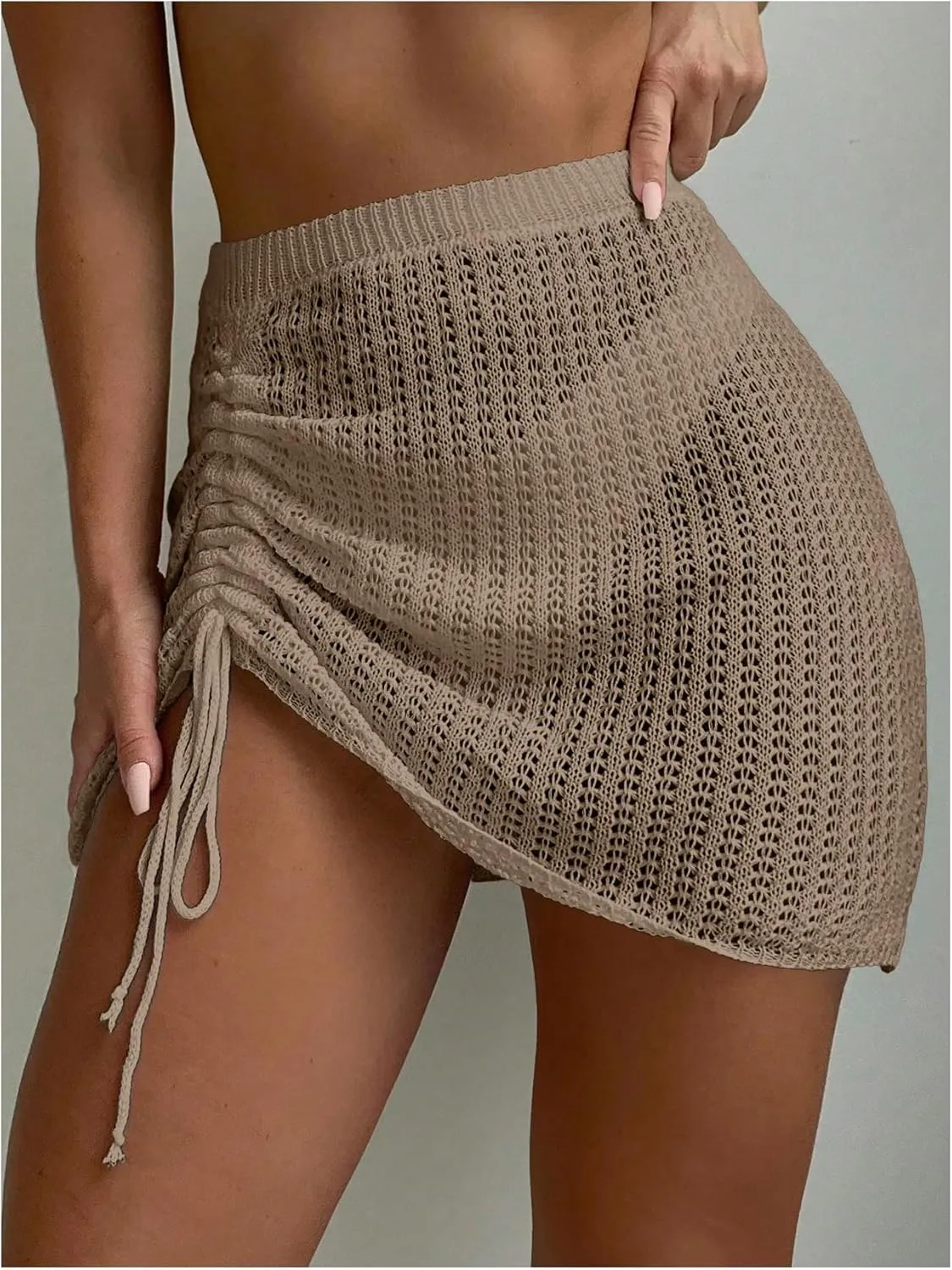 Verdusa Women's Hollow Out Swimwear Drawstring Side Crochet Cover Up Beach Skirt