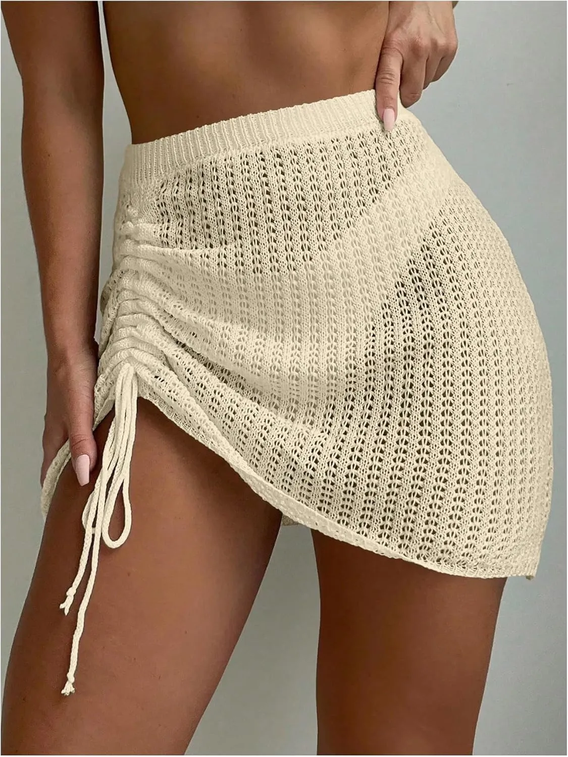 Verdusa Women's Hollow Out Swimwear Drawstring Side Crochet Cover Up Beach Skirt