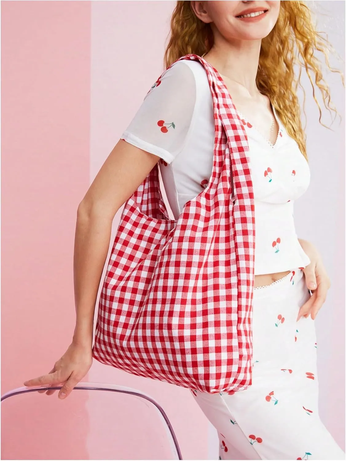 Verdusa Women's Plaid Shoulder Tote Bag Large Capacity Work Travel Shopping Bag