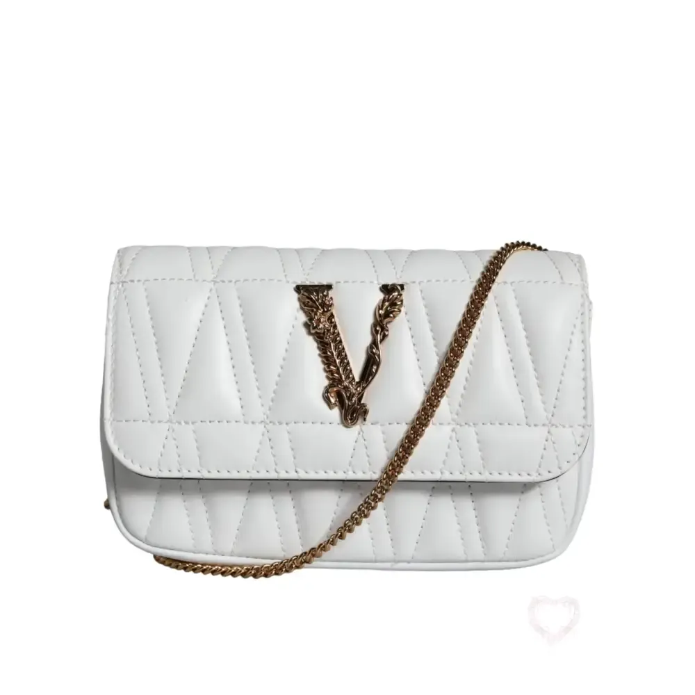 Versace White Quilted Nappa Leather Crossbody Shoulder Bag