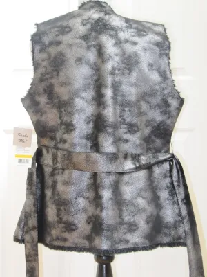 VIA SPIGA Metalic Faux Fur Vest Silver/Black Womens Size Small