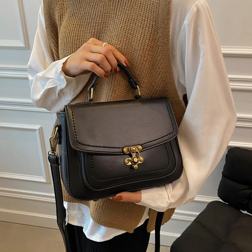 Vintage Crossbody Bags for Women, Small Leather Purse Messenger Bag, Retro Women Shoulder Handbag with Top Handle