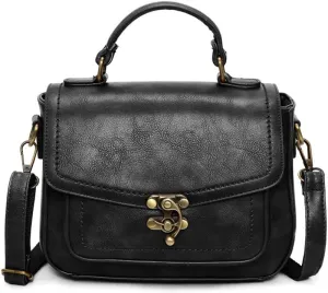 Vintage Crossbody Bags for Women, Small Leather Purse Messenger Bag, Retro Women Shoulder Handbag with Top Handle