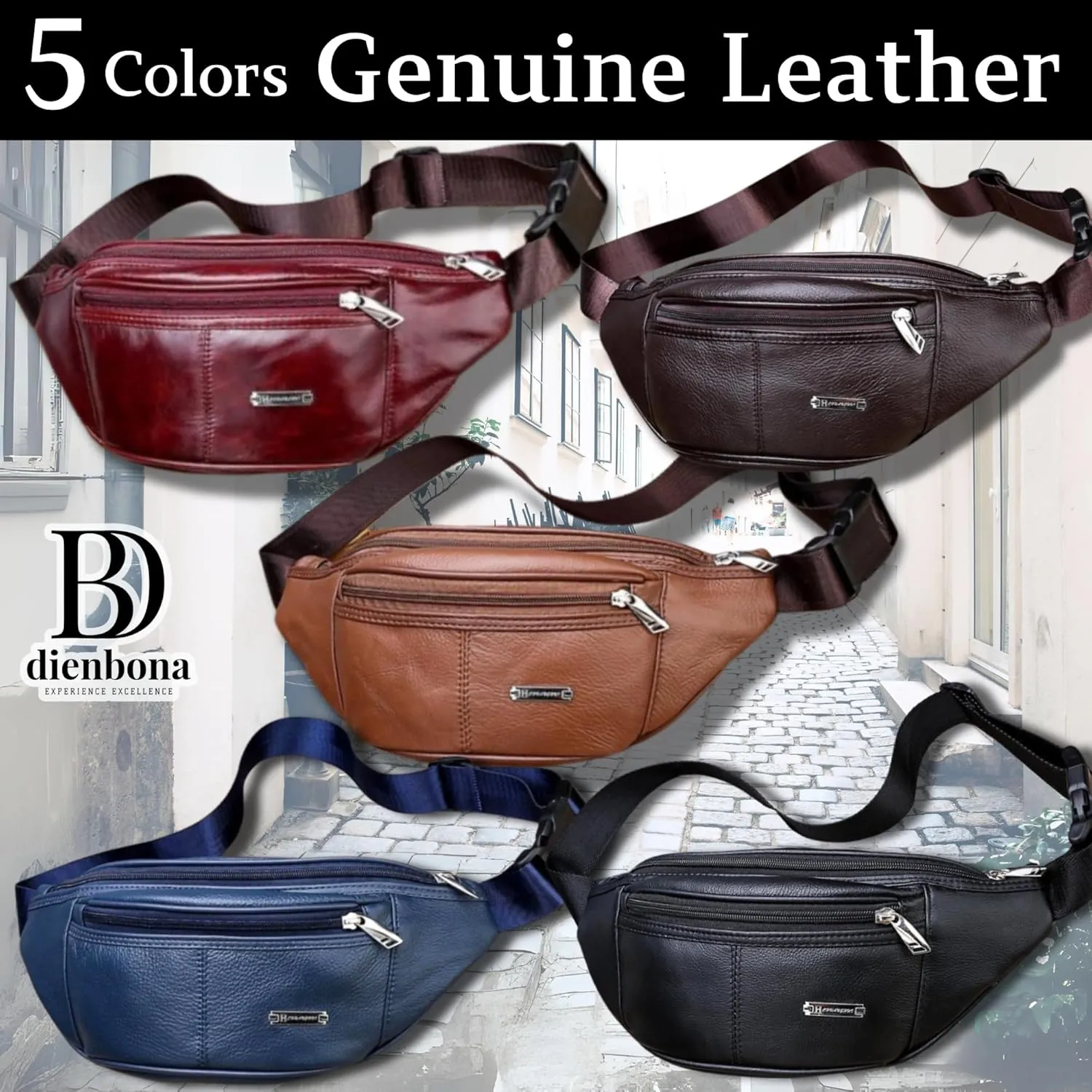 Vintage Genuine Leather Fanny Pack with Key Ring – Spacious Crossbody Sling Bag for Men and Women, Ideal for everyday carry and Travel (Navy)