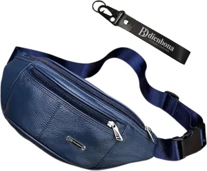 Vintage Genuine Leather Fanny Pack with Key Ring – Spacious Crossbody Sling Bag for Men and Women, Ideal for everyday carry and Travel (Navy)