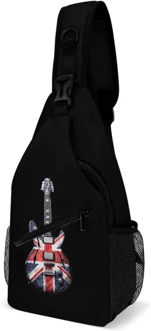 Vintage Guitar British Jack Union Flag Crossbody Sling Backpack Multipurpose Chest Bag Casual Shoulder Bag Travel Hiking Daypack