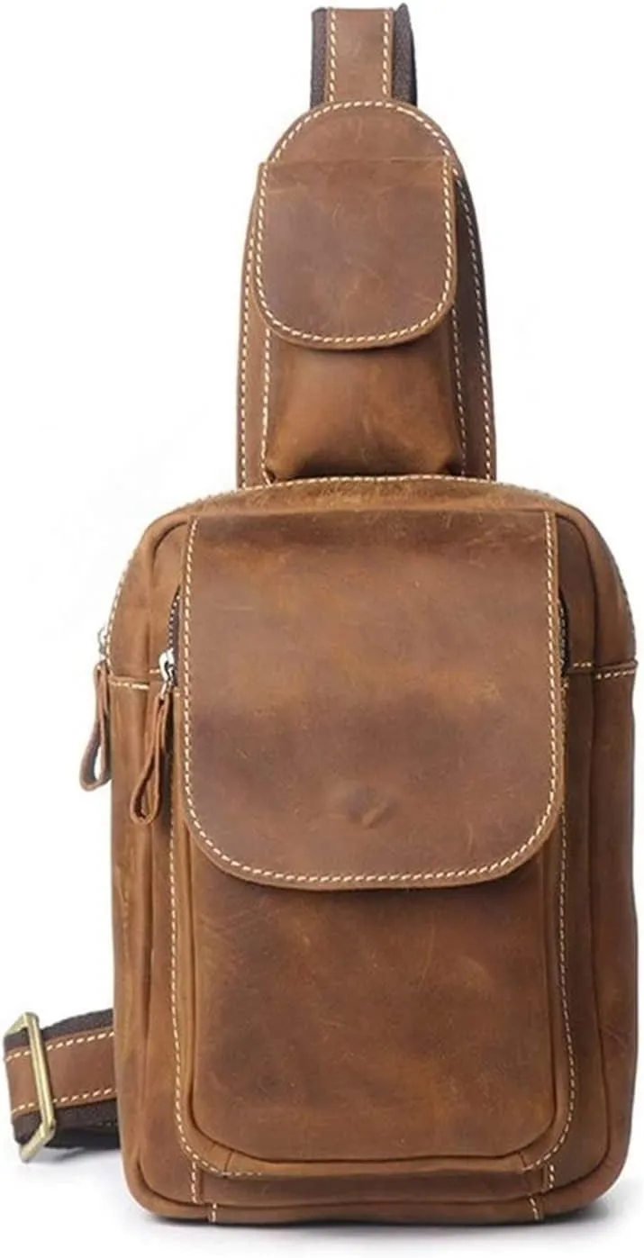 Vintage Leather Crossbody Shoulder Bag Satchel Casual Chest Pack Outdoor Travel Hiking