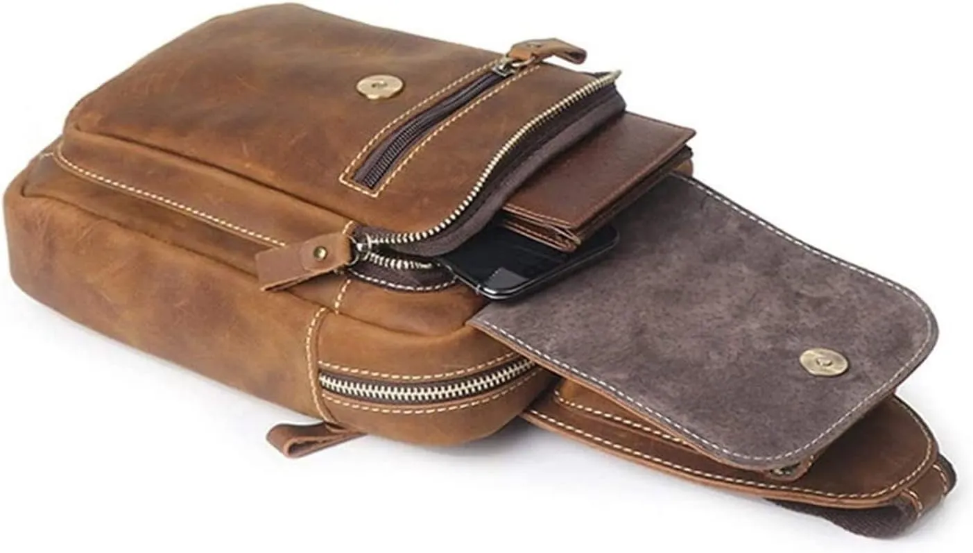 Vintage Leather Crossbody Shoulder Bag Satchel Casual Chest Pack Outdoor Travel Hiking