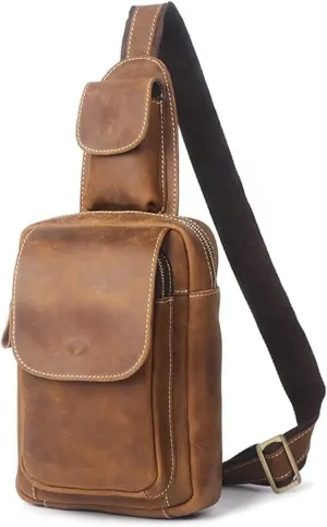 Vintage Leather Crossbody Shoulder Bag Satchel Casual Chest Pack Outdoor Travel Hiking