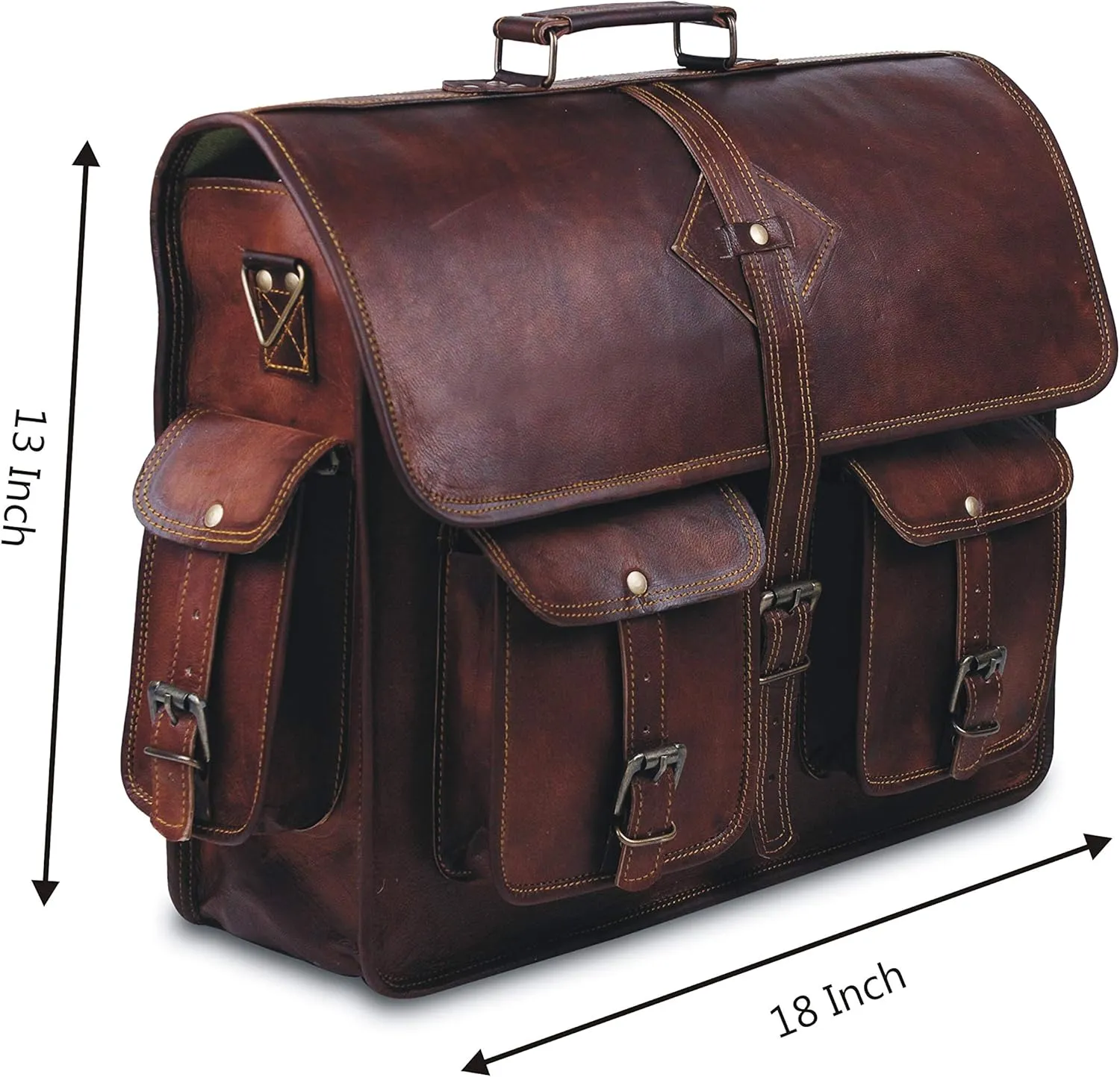 Vintage Leather Laptop Bag for Men Full Grain Large Leather Messenger bag for men 18 inches with rustic look Brown briefcase (Brown)