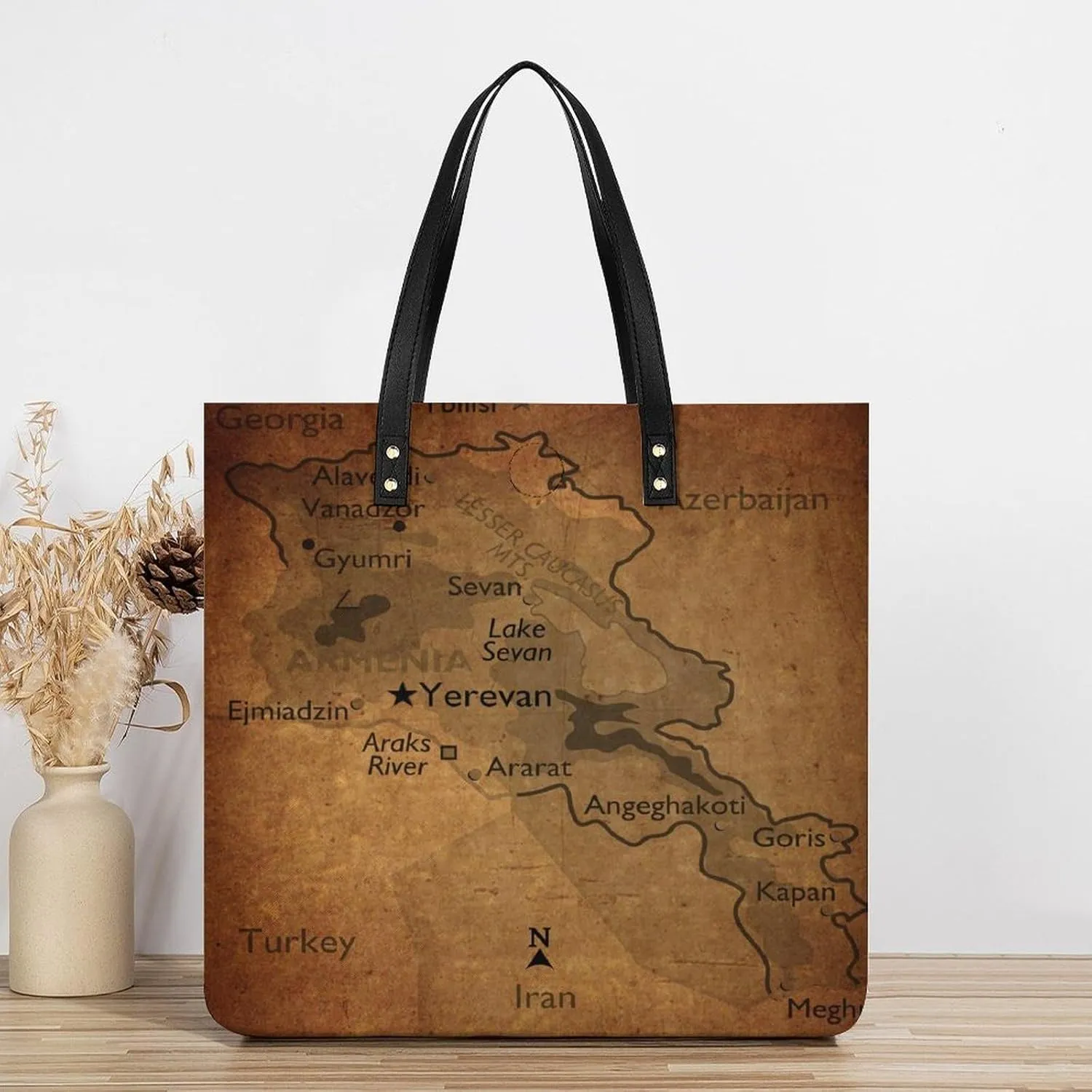 Vintage Maps of Aruba Leather Handbags Shoping Bag Women Large Capacity Beach Bag