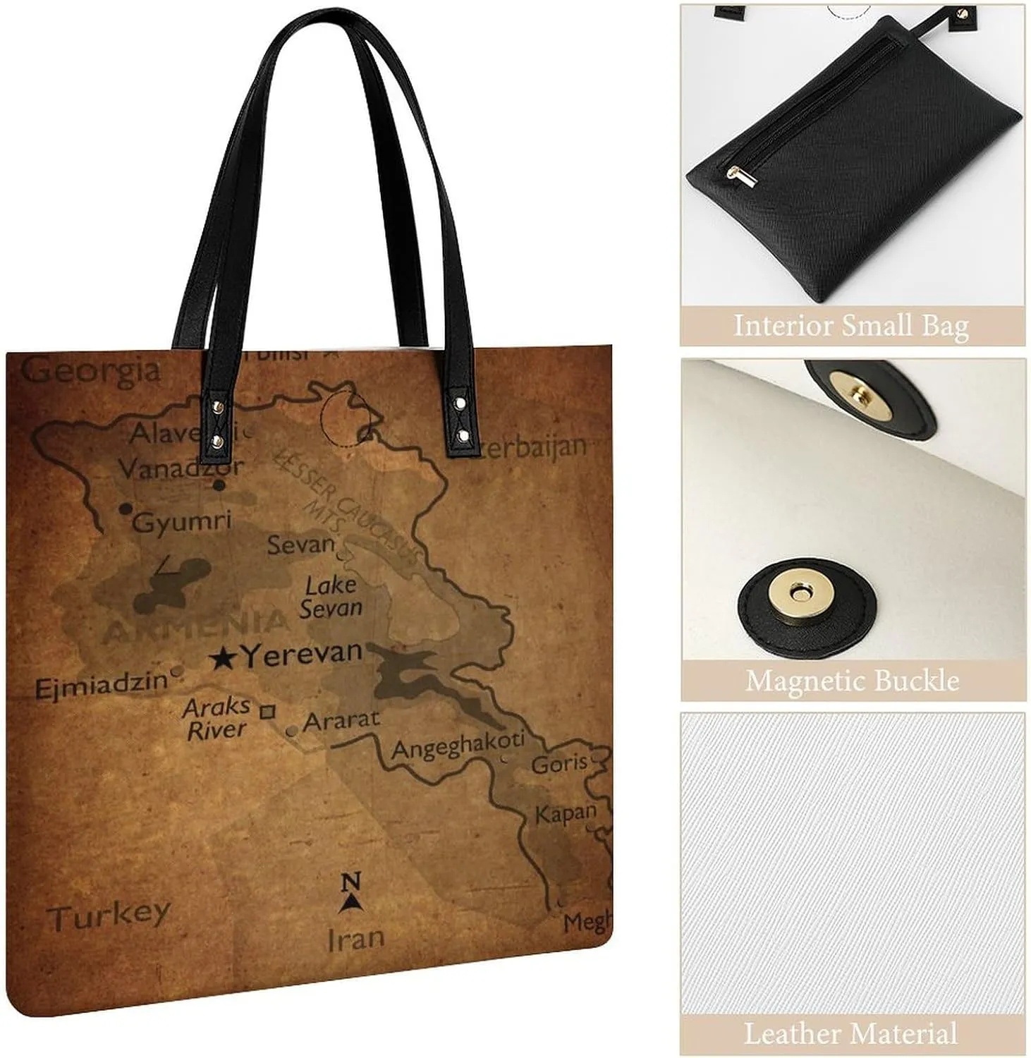 Vintage Maps of Aruba Leather Handbags Shoping Bag Women Large Capacity Beach Bag