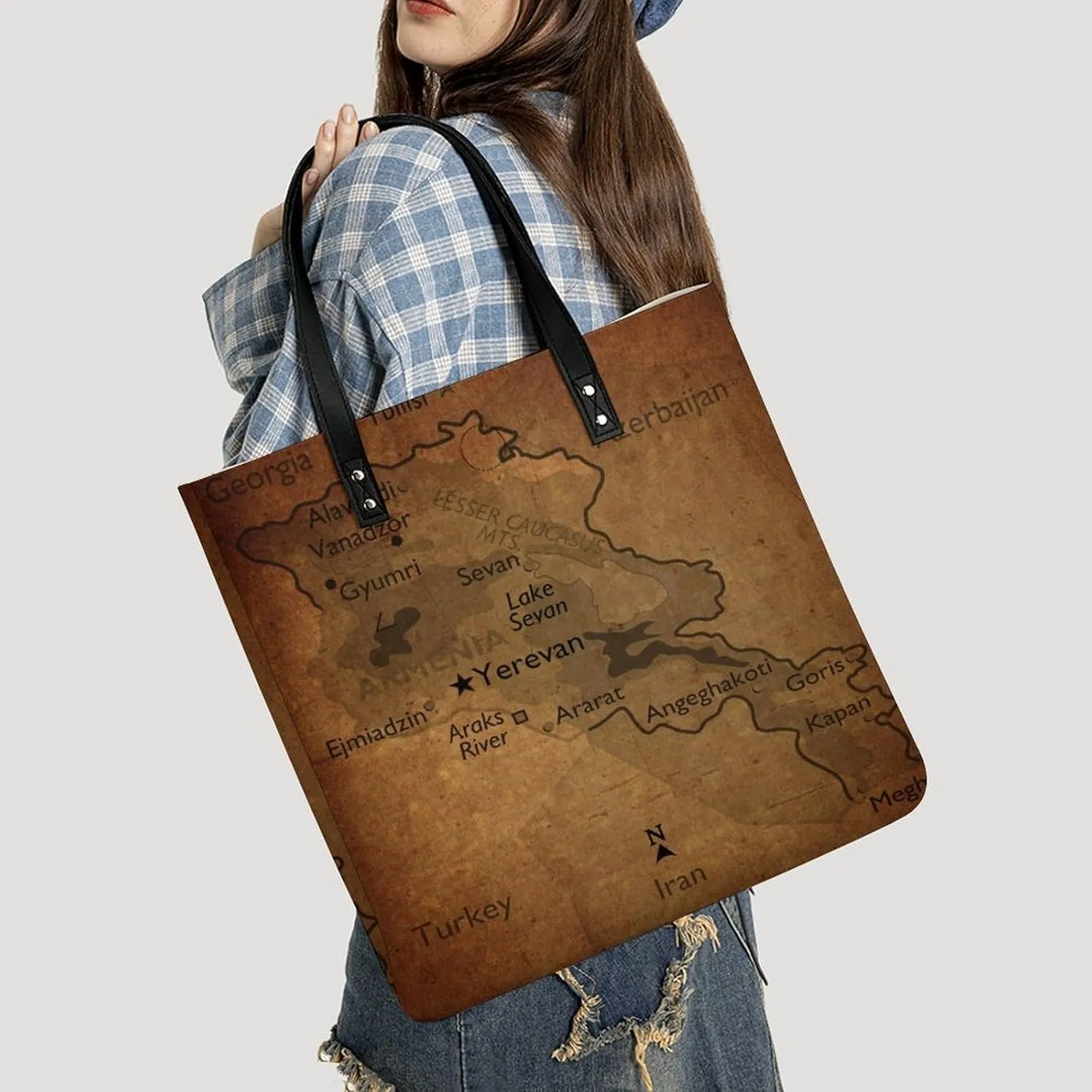Vintage Maps of Aruba Leather Handbags Shoping Bag Women Large Capacity Beach Bag